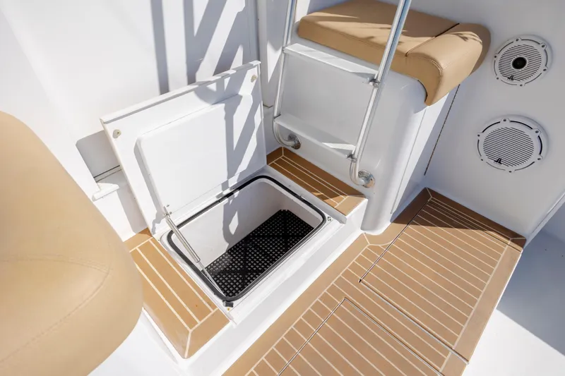 Emeritus Yacht Photos Pics 2001 Viking 61 Convertible yacht interior with open hatch and seating area.