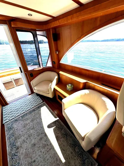 Grand Baby Yacht Photos Pics Luxurious 2018 Legacy 42 yacht interior with elegant seating and scenic ocean view.