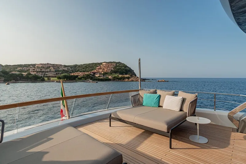 4leon Yacht Photos Pics Luxurious Navetta 33 yacht deck with scenic coastal view, 2026 model.