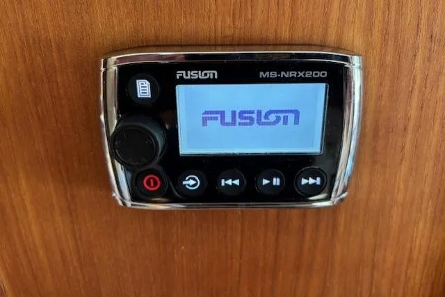 Fish Tank Yacht Photos Pics Fusion MS-NRX200 audio control panel on 2013 Ranger Tugs R-31 boat interior.