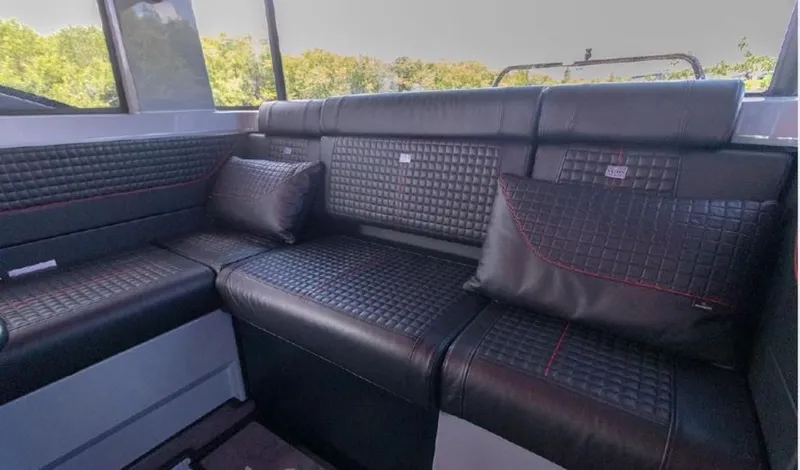  Yacht Photos Pics Luxurious leather seating in the 2021 BRABUS Shadow 900 BO boat.