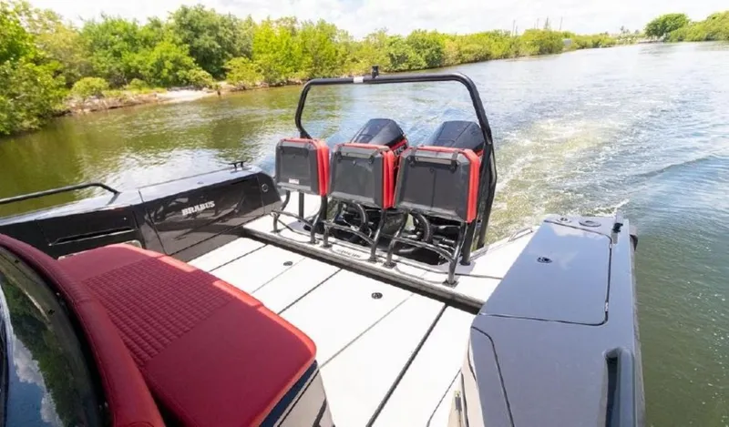  Yacht Photos Pics 2021 BRABUS Shadow 900 BO boat with dual engines cruising on a river.