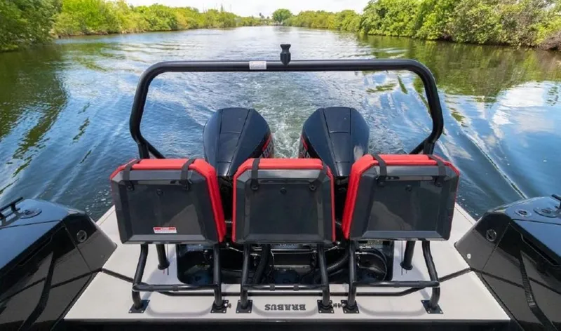  Yacht Photos Pics 2021 BRABUS Shadow 900 BO boat with dual engines on a scenic river.