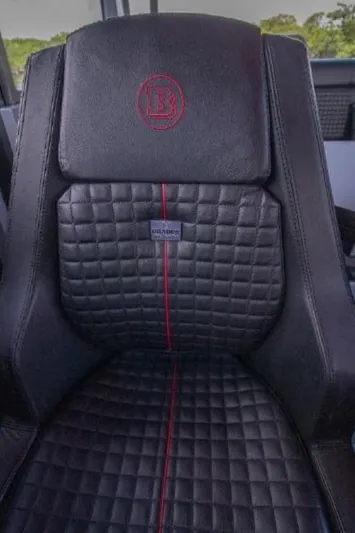  Yacht Photos Pics Luxurious black leather seat with red stitching in the 2021 Brabus Shadow 900 BO.