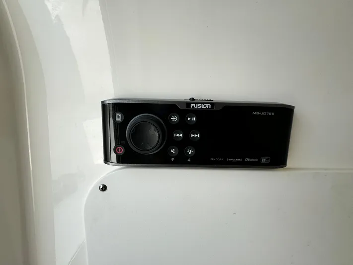 Just Wednesdays Yacht Photos Pics Fusion marine stereo system on a 2022 Boston Whaler 330 Outrage boat.