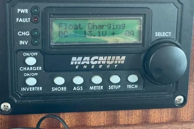  Yacht Photos Pics Magnum Energy charger display on 2018 American Tug 365, showing float charging status.