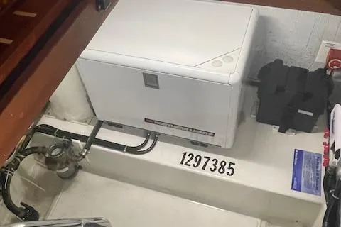  Yacht Photos Pics Engine room of 2018 American Tug 365 with equipment and serial number 1297385.