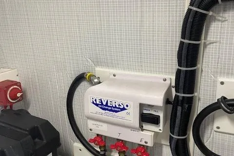  Yacht Photos Pics Oil change system in 2018 American Tug 365 engine room with Reverso unit.