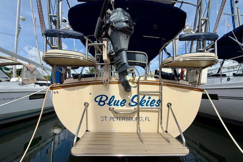 Blue Skies Yacht Photos Pics Island Packet 40 sailboat, "Blue Skies," docked in St. Petersburg, FL, 1995 model.