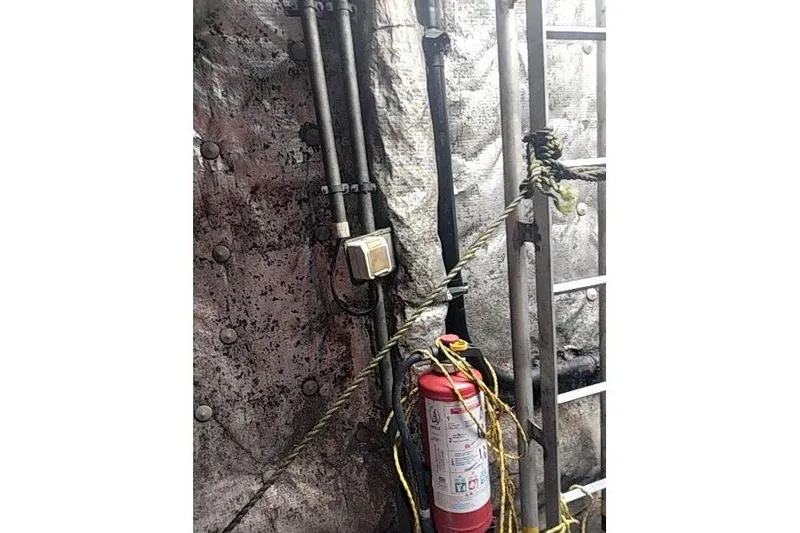  Yacht Photos Pics Fire extinguisher and ladder on Mützelfeldtwerft Offshore Fast Crew Taxi Catamaran, 2016 model.