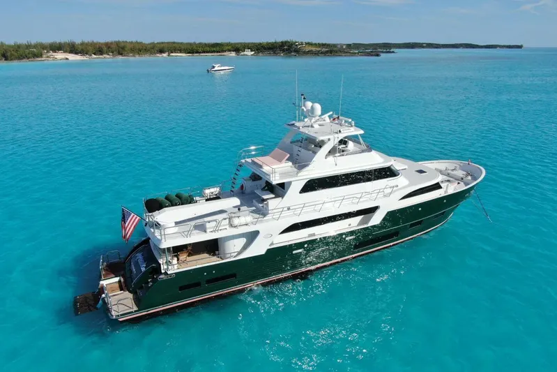Artemis II Yacht Photos Pics 2024 Marlow 90 V yacht cruising in clear turquoise waters.