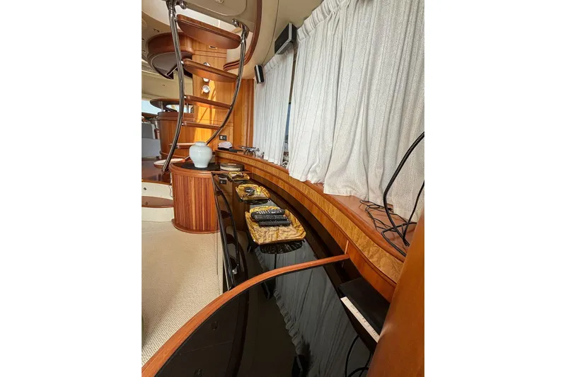  Yacht Photos Pics Luxurious interior of 2008 Azimut Fly 68 yacht with elegant wood finishes.