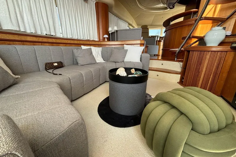  Yacht Photos Pics Luxurious interior of 2008 Azimut Fly 68 yacht with modern furnishings and elegant decor.