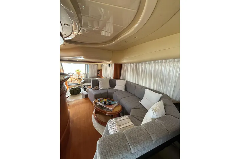  Yacht Photos Pics Luxurious interior of 2008 Azimut Fly 68 yacht with plush seating and elegant decor.
