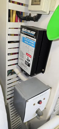 Bouki Yacht Photos Pics Galvanic isolator in a 2006 Bertram 670 boat, enhancing electrical safety.