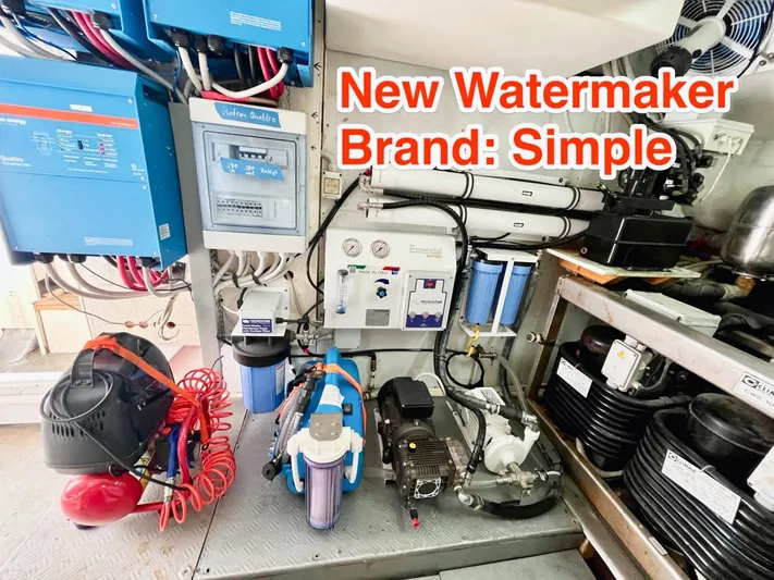 Annamia Yacht Photos Pics Engine room of 2007 Terranova Yachts T85 with new Simple brand watermaker system.