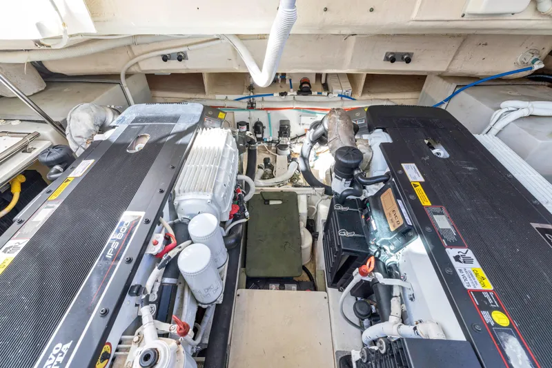  Yacht Photos Pics Engine room of 2011 Tiara Yachts 4300 Sovran, featuring dual Volvo Penta engines.