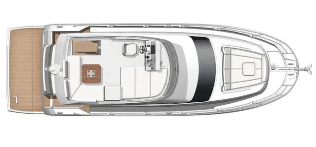 R & R Yacht Photos Pics Top view of a 2015 Prestige 420 yacht layout, showcasing deck and cabin design.