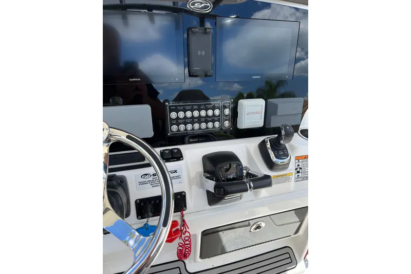  Yacht Photos Pics 2021 Sea Fox 288 Commander dashboard with Garmin displays and control panel.