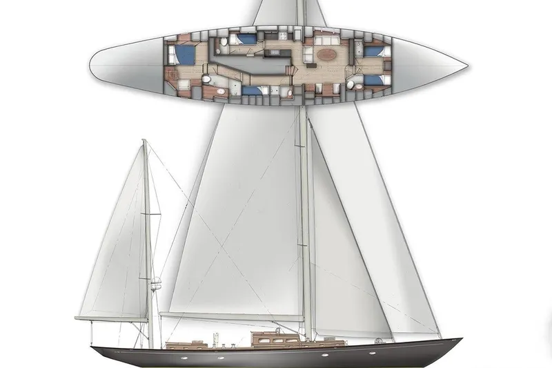 Bequia Yacht Photos Pics Sailboat design by Brooklin Boat Yard, 2009 model, featuring detailed interior layout.