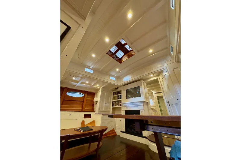 Bequia Yacht Photos Pics Luxurious 2009 Brooklin Boat Yard interior with elegant woodwork and modern amenities.