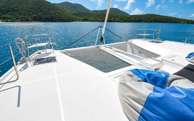 Celavie Yacht Photos Pics Lagoon 46 catamaran deck with scenic ocean view, 2021 model.