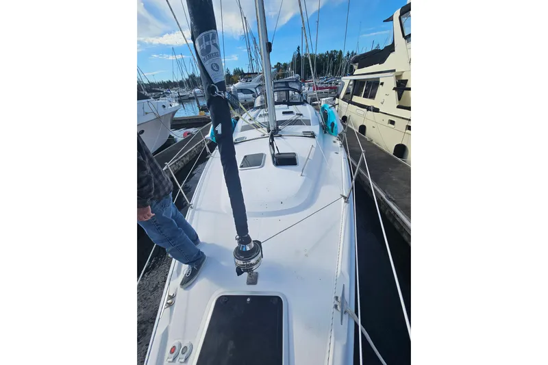 Soirse Yacht Photos Pics 2013 Marlow-Hunter 50 aft cabin sailboat docked at marina.