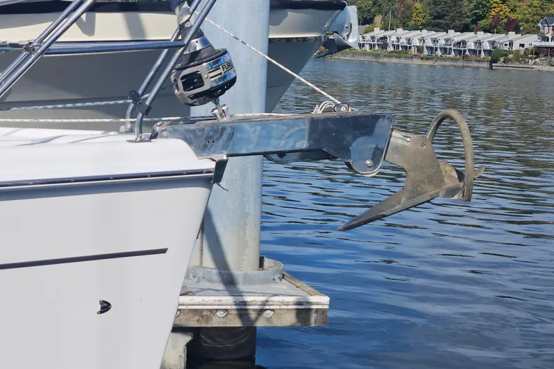 Soirse Yacht Photos Pics 2013 Marlow-Hunter 50 aft cabin yacht anchor detail by the water.