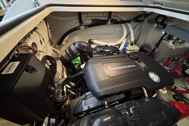  Yacht Photos Pics Engine compartment of 2023 Regal 33 Express with Volvo Penta engine.