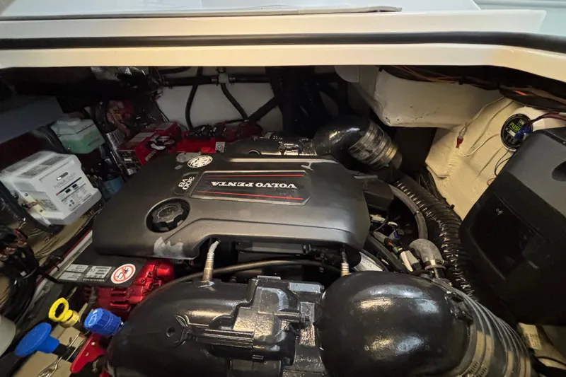  Yacht Photos Pics Engine compartment of 2023 Regal 33 Express with Volvo Penta engine.