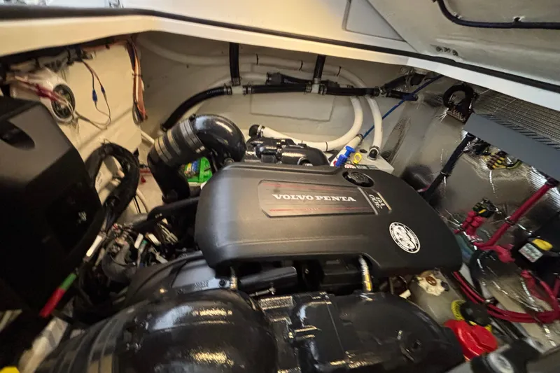  Yacht Photos Pics Engine compartment of 2023 Regal 33 Express with Volvo Penta engine.
