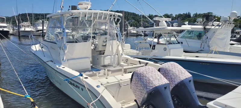 Dos Suenos Yacht Photos Pics 2015 Century 30 boat docked at marina with twin engines.