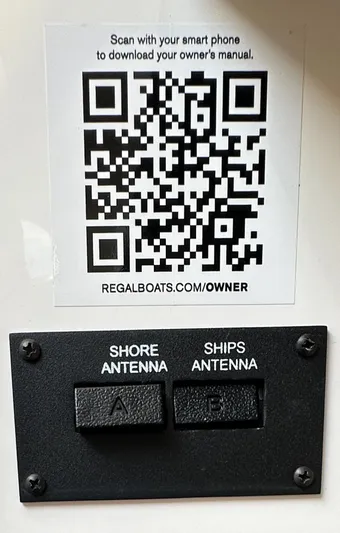  Yacht Photos Pics QR code for Regal 33 SAV 2020 owner's manual above antenna switch panel.