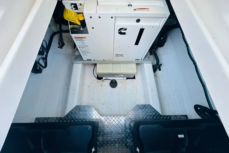 Amanda Yacht Photos Pics 2024 Back Cove 34O engine compartment with Cummins Onan Marine generator.