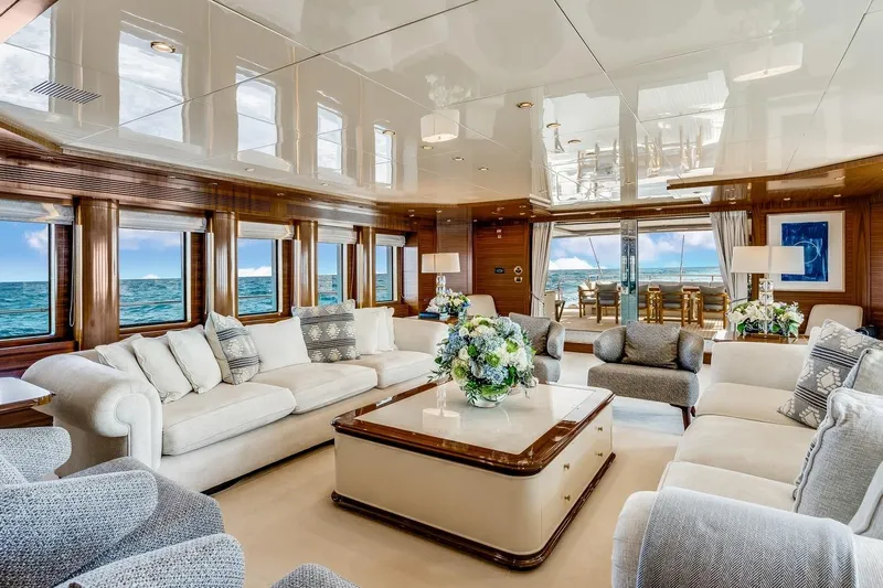 Oceanos Yacht Photos Pics Luxurious Mondomarine motor yacht interior, featuring elegant seating and ocean views, built in 2006.