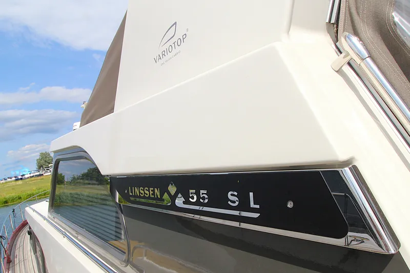  Yacht Photos Pics 2024 Linssen 55 SL AC Variotop yacht, sleek design with outdoor view.