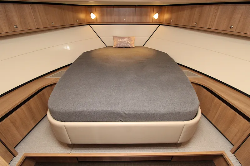  Yacht Photos Pics Luxurious cabin interior of 2024 Linssen 55 SL AC Variotop yacht with modern design.