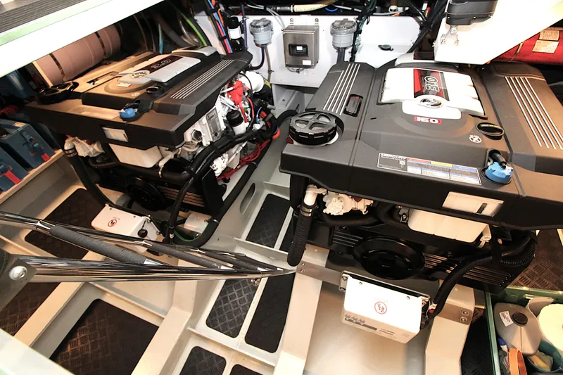  Yacht Photos Pics Engine room of 2024 Linssen 55 SL AC Variotop yacht, showcasing dual engines.