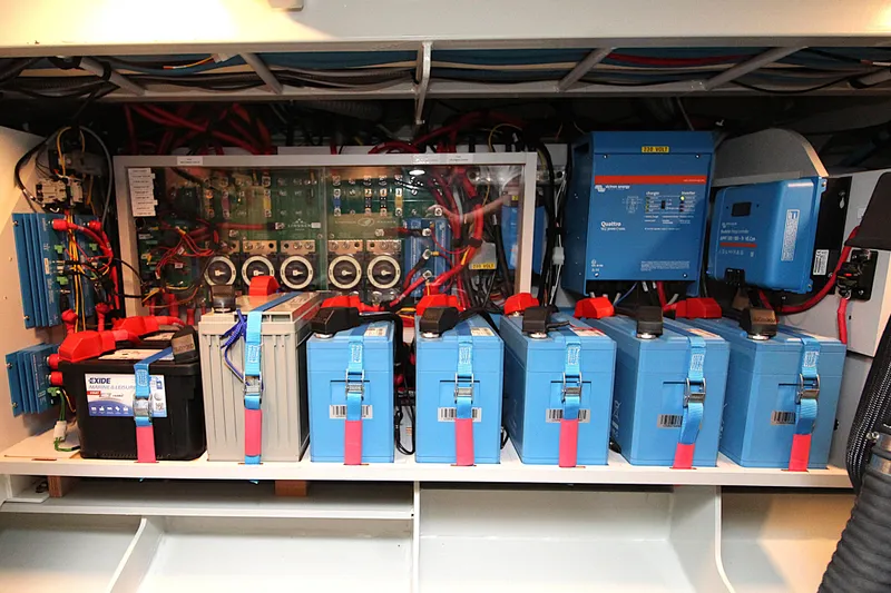  Yacht Photos Pics Electrical system of 2024 Linssen 55 SL AC Variotop yacht, featuring batteries and inverters.