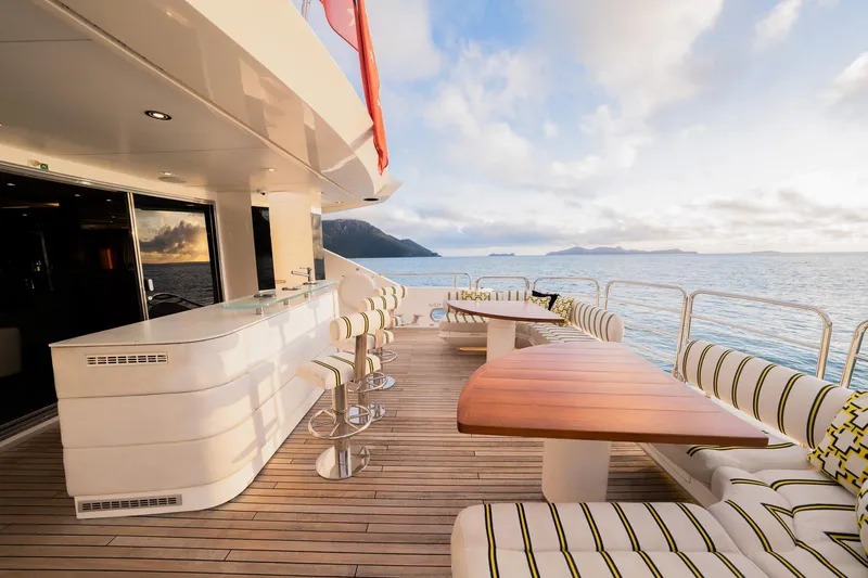 2015 Sunseeker 115' Sport Yacht Yacht Photos Pics Luxurious Sunseeker 115 Sport Yacht 2015 deck with bar and ocean view.