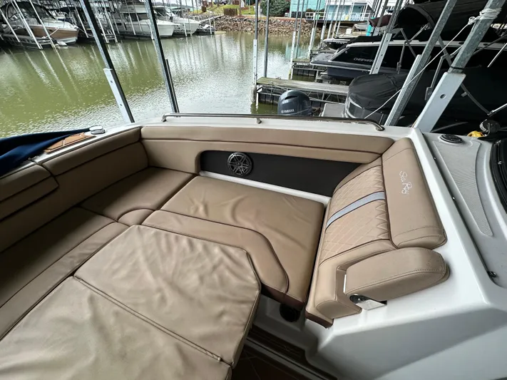  Yacht Photos Pics Luxurious seating on 2016 Sea Ray SDX 290 boat, docked at marina.