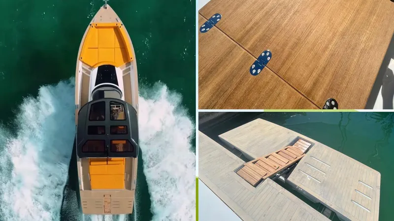 Quantum Yacht Photos Pics 2024 Tesoro T40 Inboard boat on water, featuring sleek design and wooden deck details.