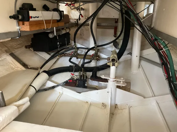  Yacht Photos Pics Interior view of 1980 Kanter Staysail Cutter's mechanical components and wiring.