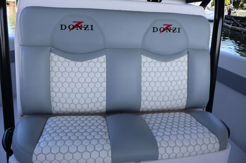  Yacht Photos Pics 2012 Donzi 38 ZF boat seats with hexagonal pattern and logo embroidery.