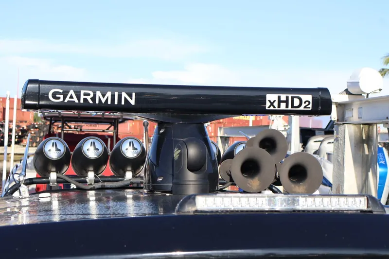  Yacht Photos Pics Garmin xHD2 radar on 2012 Donzi 38 ZF boat, featuring multiple horns and lights.