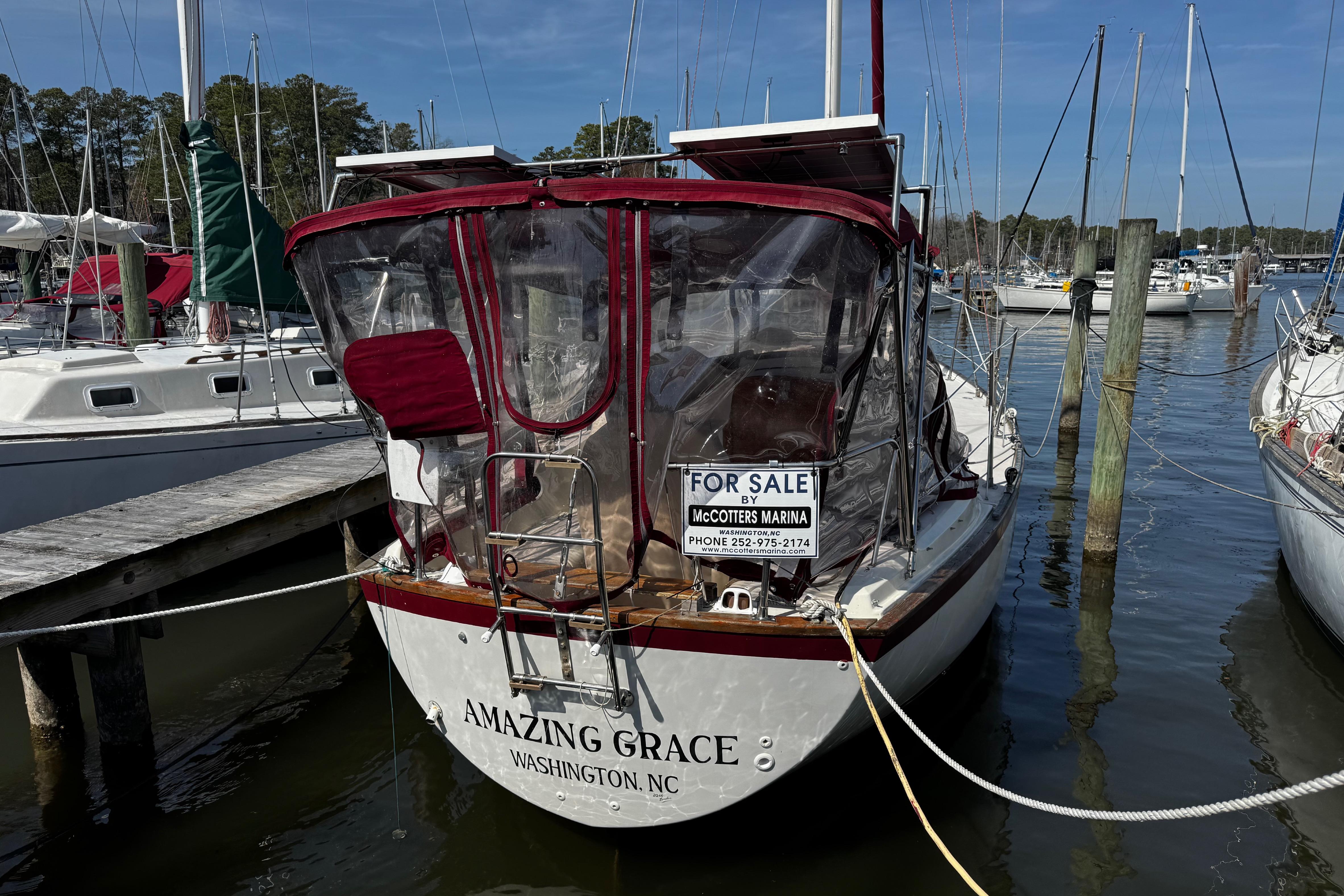 1982 Pearson 323 sailboat "Amazing Grace" for sale at McCotters Marina, Washington, NC.