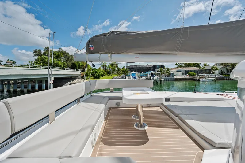 Always Wet Yacht Photos Pics Luxurious 2021 Leopard 45 catamaran with spacious deck seating and scenic waterfront view.