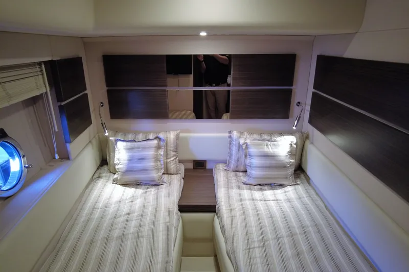 Raven Yacht Photos Pics Luxurious twin cabin interior of 2014 Azimut 54 Fly Bridge yacht.