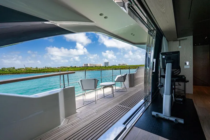 The Wolf Yacht Photos Pics Luxury Sanlorenzo SD118 yacht deck with ocean view, 2023 model.