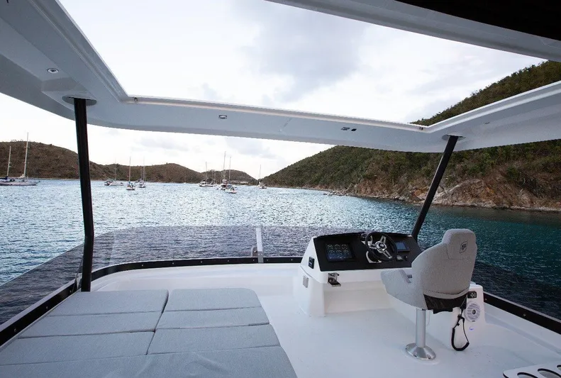 Wild Blue Yacht Photos Pics 2019 Fountaine Pajot MY 44 yacht helm with scenic ocean view.